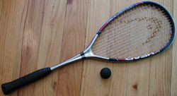 Squash racquet and ball