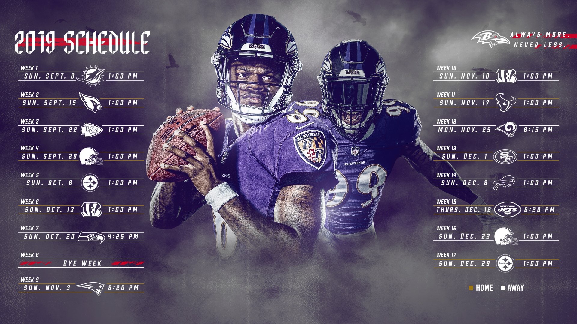 2019-2020 Baltimore Ravens NFL regular season schedule
