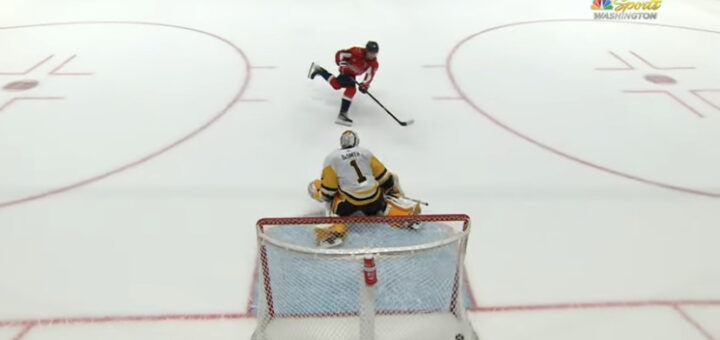 Nicklas Backstrom fires the winning shootout goal against the Pittsburgh Penguins in NHL action.
