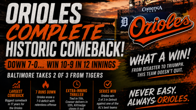 Baltimore Orioles 10, Detroit Tigers 9 (12 Innings): Orioles Rally From 7-0 Deficit to Capture Series in Instant Classic
