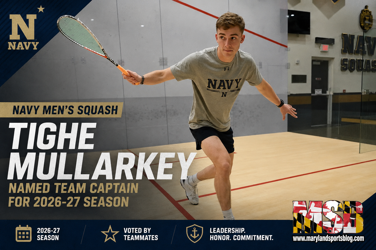 Navy Squash Names Tighe Mullarkey Team Captain for 2026-27 Season