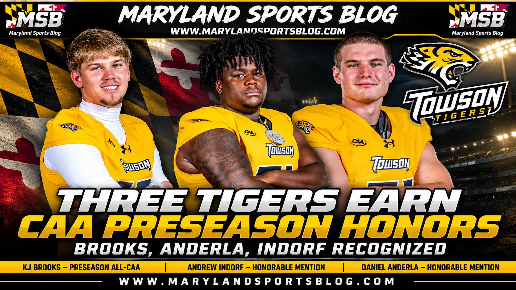 Three Towson Tigers Earn CAA Preseason Recognition as Football Season Nears