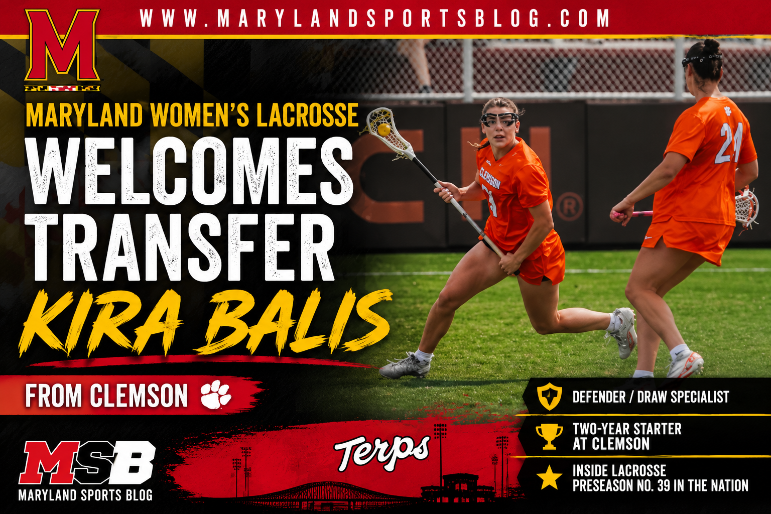 Maryland Women’s Lacrosse Adds Experienced Clemson Transfer Kira Balis to Strengthen Defense