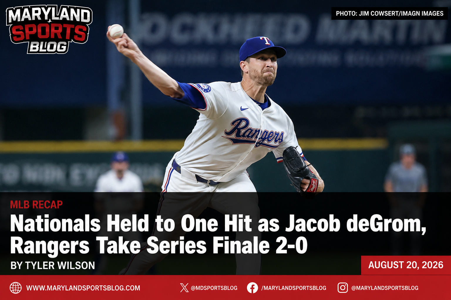 Nationals Held to One Hit as Jacob deGrom, Rangers Take Series Finale 2-0