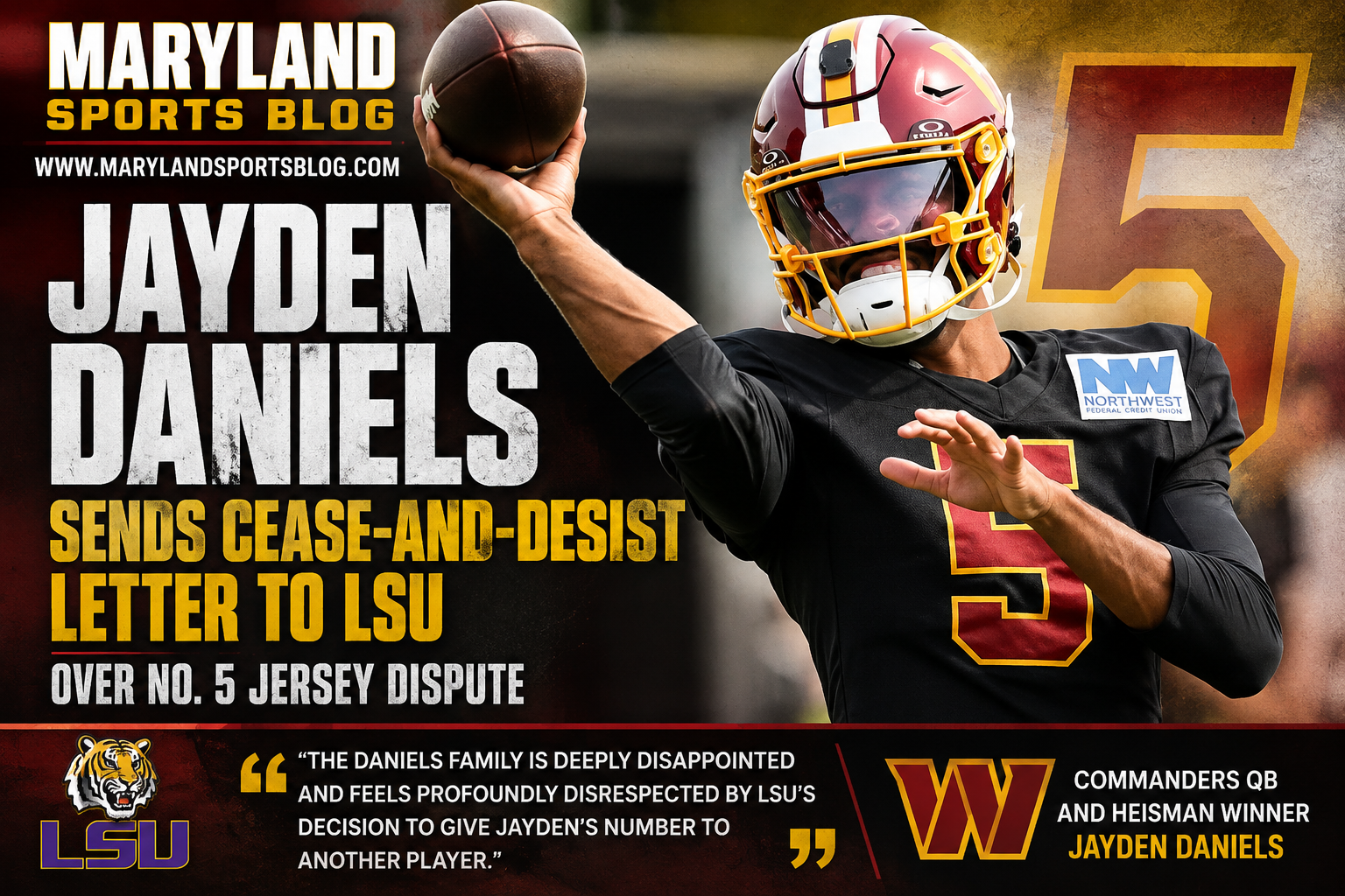 Jayden Daniels Sends Cease-and-Desist Letter to LSU Over No. 5 Jersey Dispute