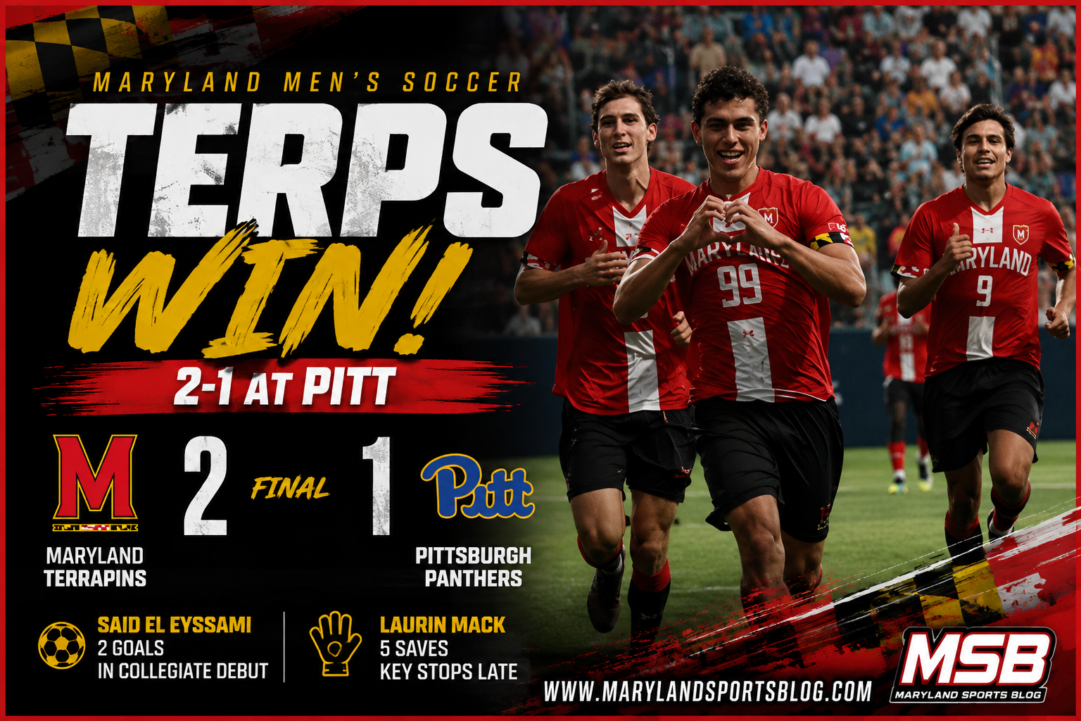 Said El Eyssami Scores Twice as No. 7 Maryland Opens Season With 2-1 Win at Pitt