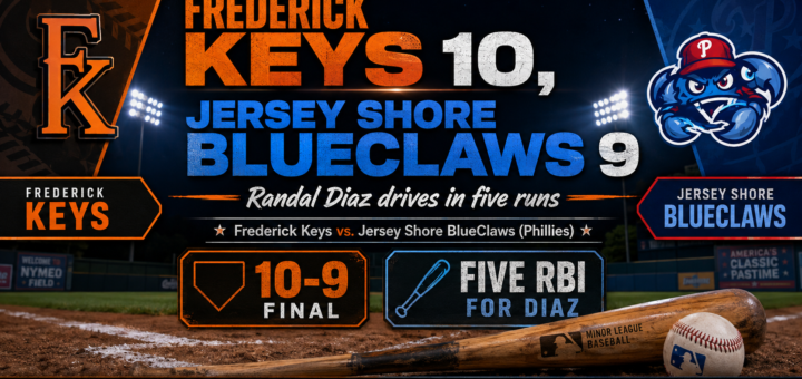 Frederick Keys Defeat Jersey Shore BlueClaws (Phillies) 10-9 as Randal Diaz Drives in Five Runs featured image