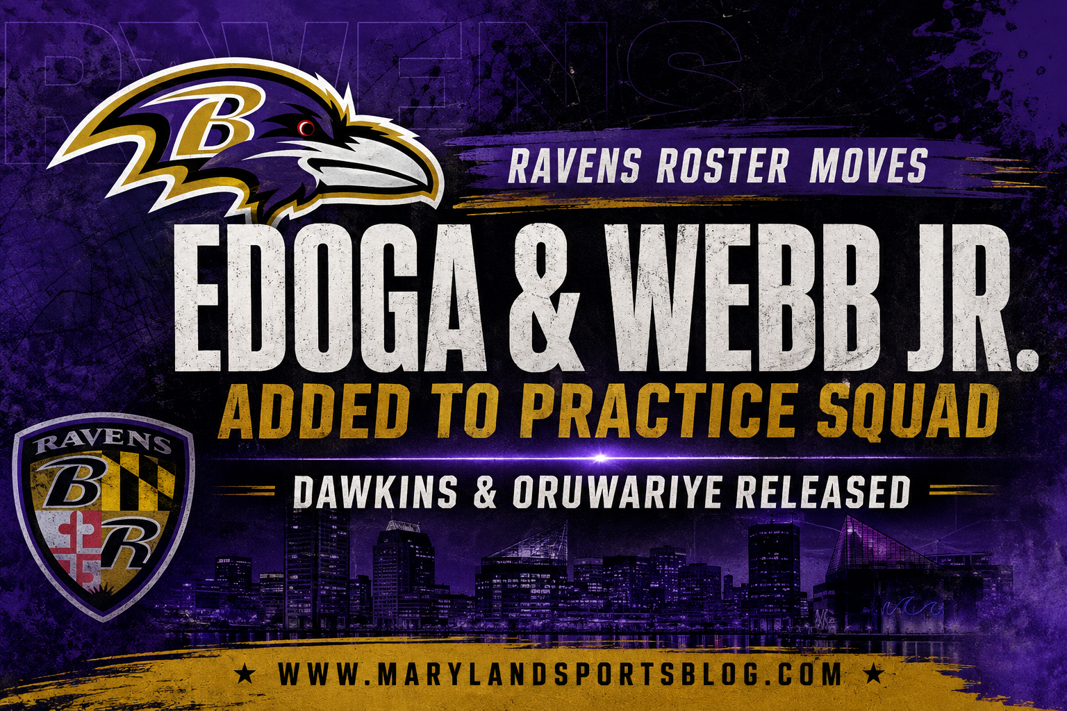 Ravens add Chuma Edoga, Lardarius Webb Jr. to practice squad in latest roster shuffle