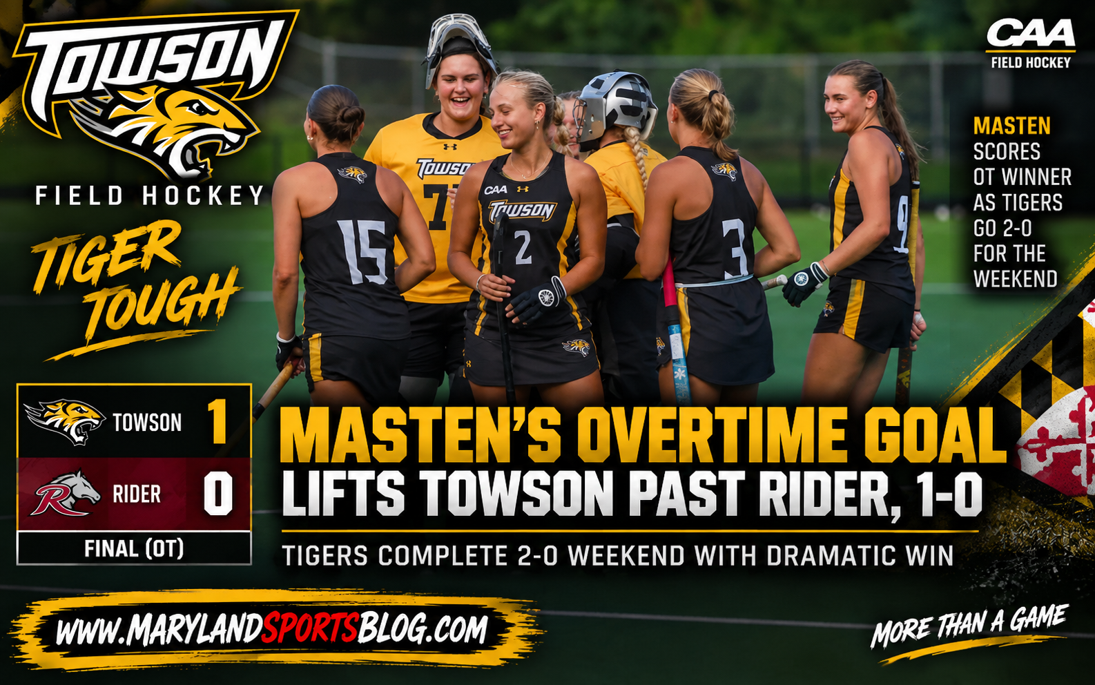 Masten’s overtime goal lifts Towson field hockey past Rider, 1-0