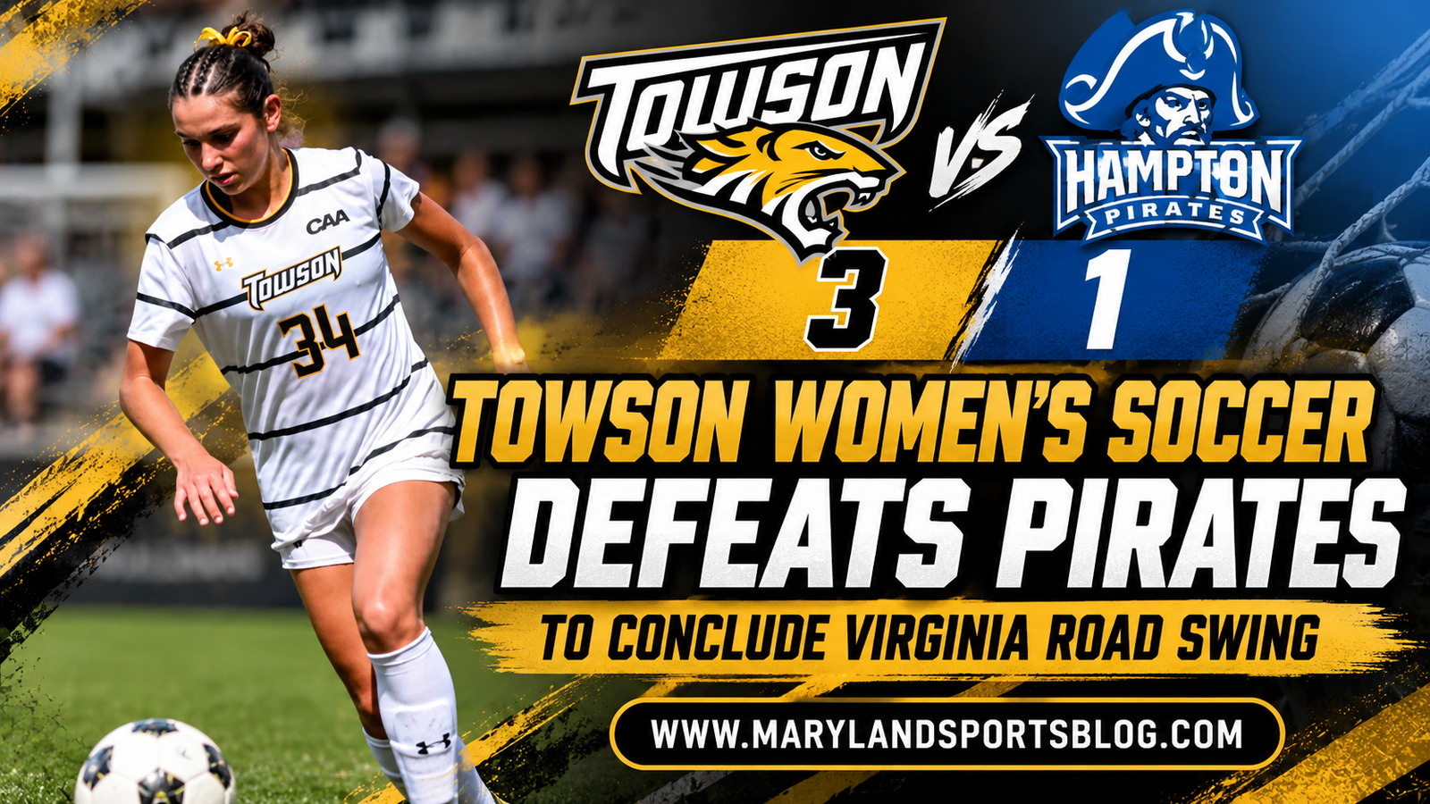 Towson Women’s Soccer Defeats Hampton 3-1 to Complete Virginia Road Sweep