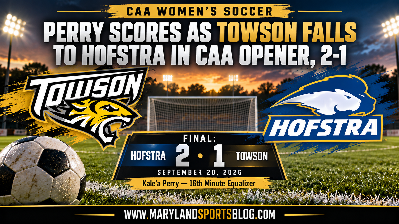 Perry Scores, but Towson Falls to Hofstra 2-1 in CAA Opener