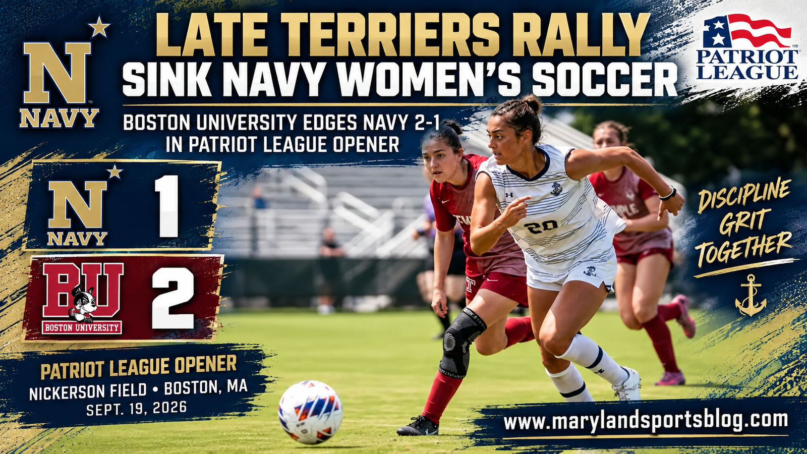 Late Boston University Rally Sinks Navy Women’s Soccer, 2-1, in Patriot League Opener