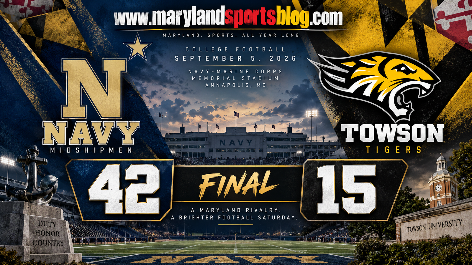 Woodson, Navy Ground Game Overwhelm Towson in 42-15 Victory