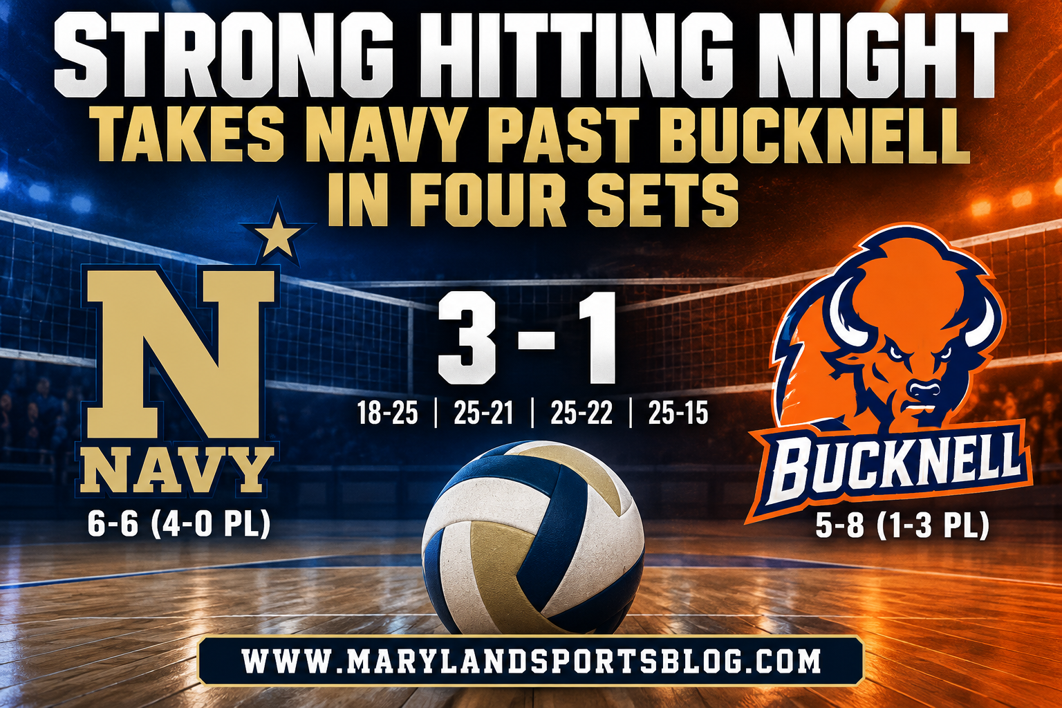 Strong Hitting Night Leads Navy Volleyball Past Bucknell in Four Sets