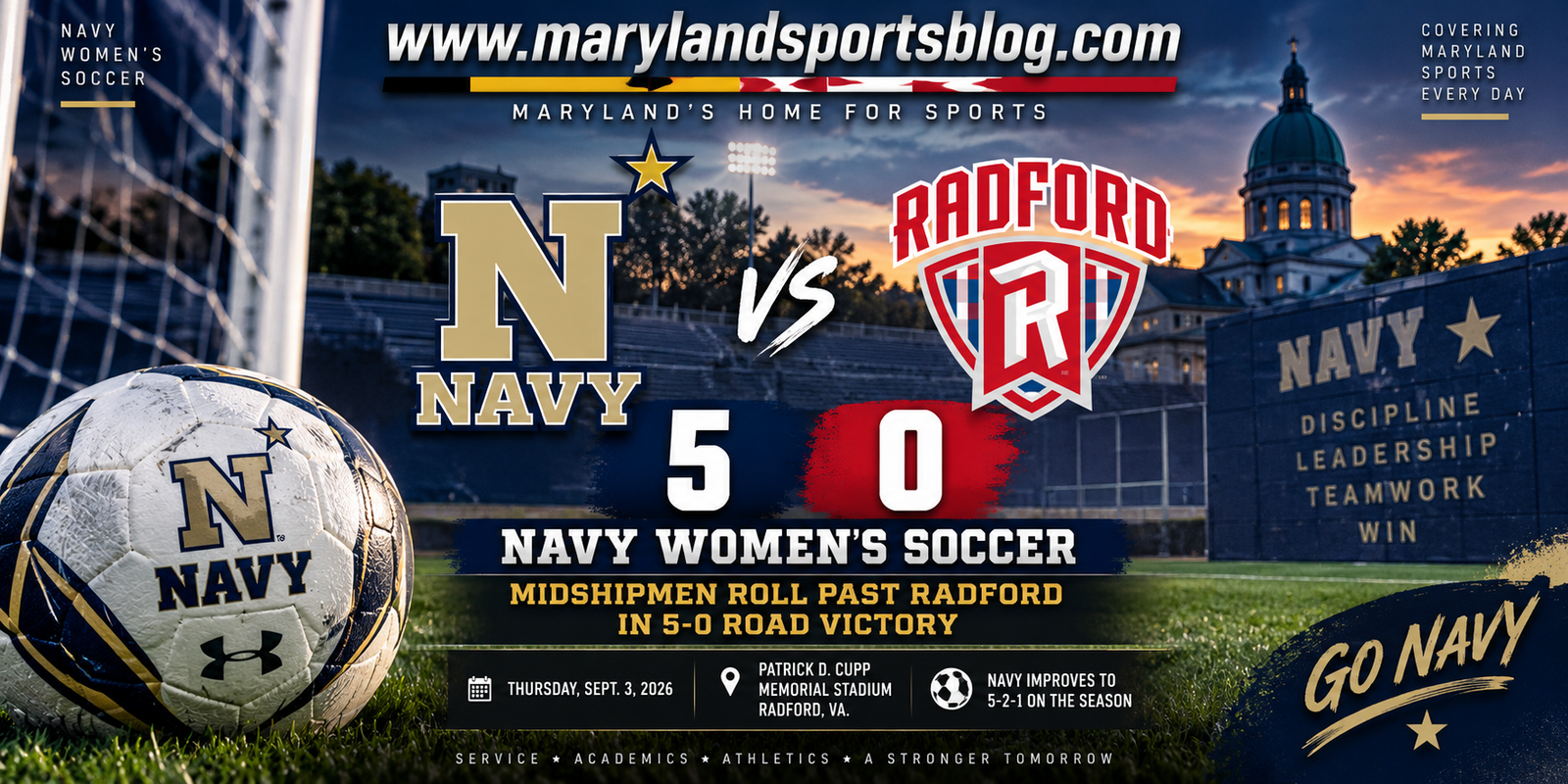 Navy Women’s Soccer Explodes in Second Half, Rolls Past Radford 5-0