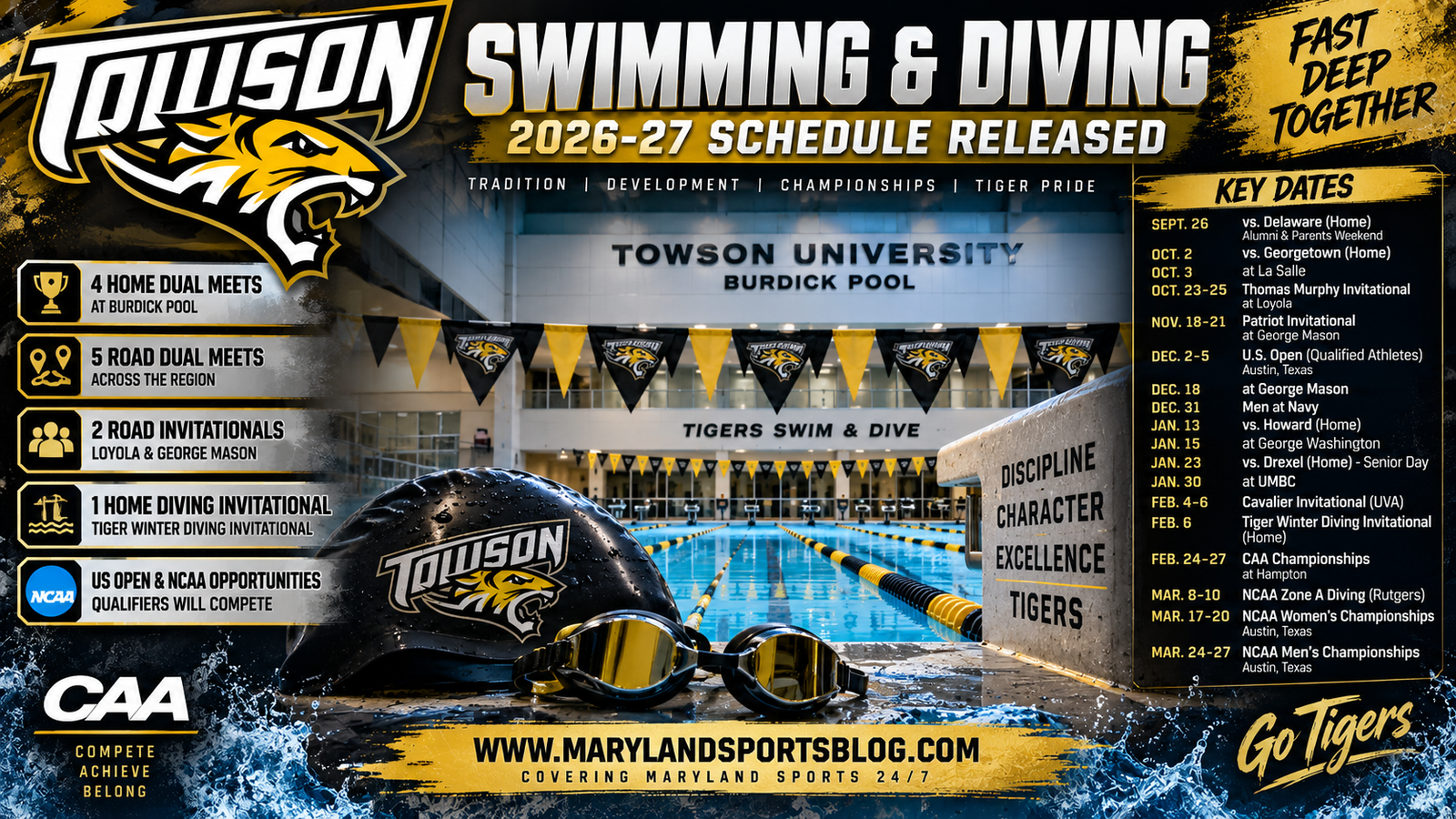 Towson swimming and diving unveils challenging 2026-27 schedule