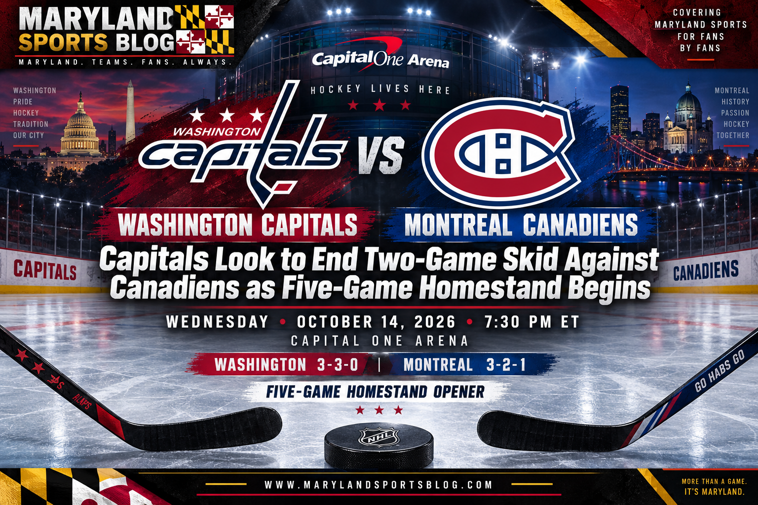 Capitals Look to End Two-Game Skid Against Canadiens as Five-Game Homestand Begins