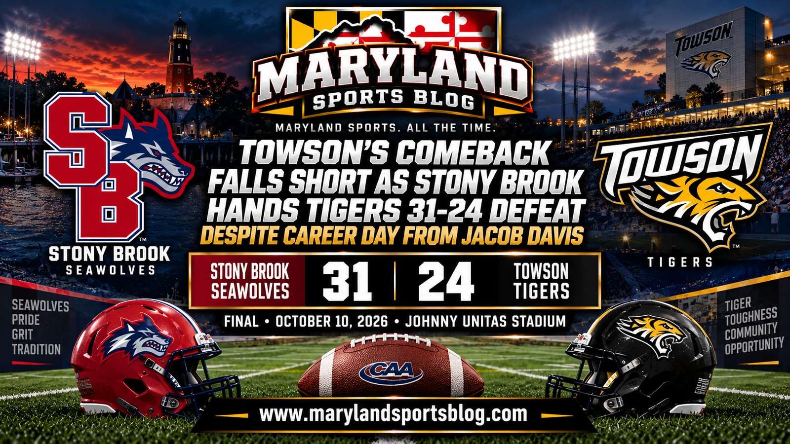 Towson’s Comeback Falls Short as Stony Brook Hands Tigers 31-24 Defeat Despite Career Day From Jacob Davis