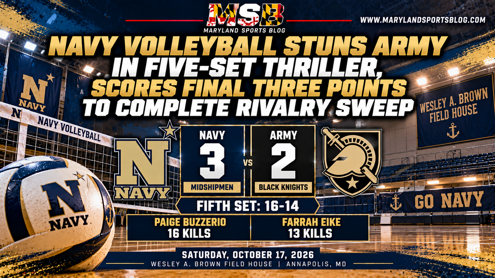 Navy Volleyball Stuns Army in Five-Set Thriller, Scores Final Three Points to Complete Rivalry Sweep