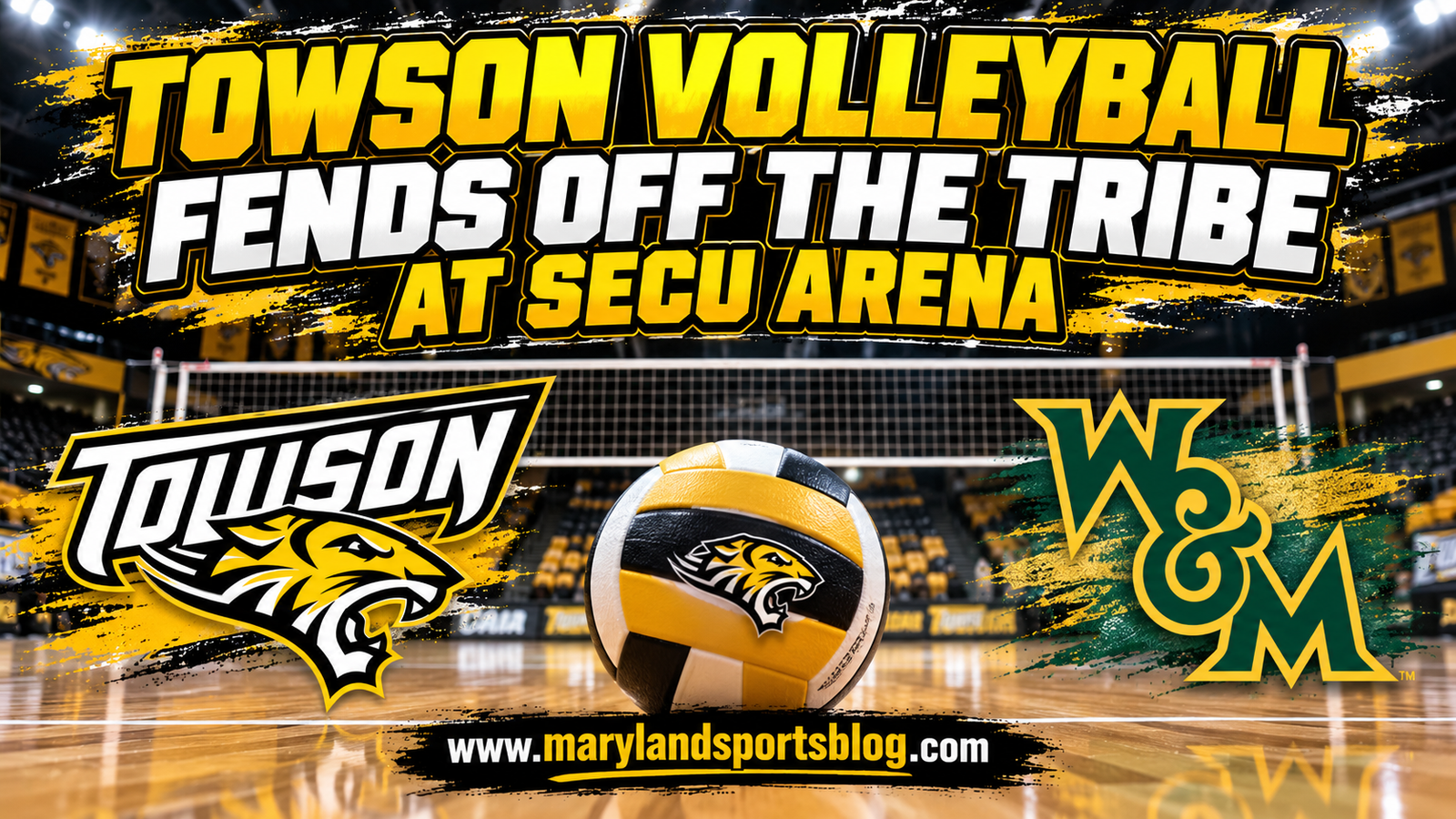 Towson Volleyball Fends Off William & Mary in Four-Set Battle at SECU Arena