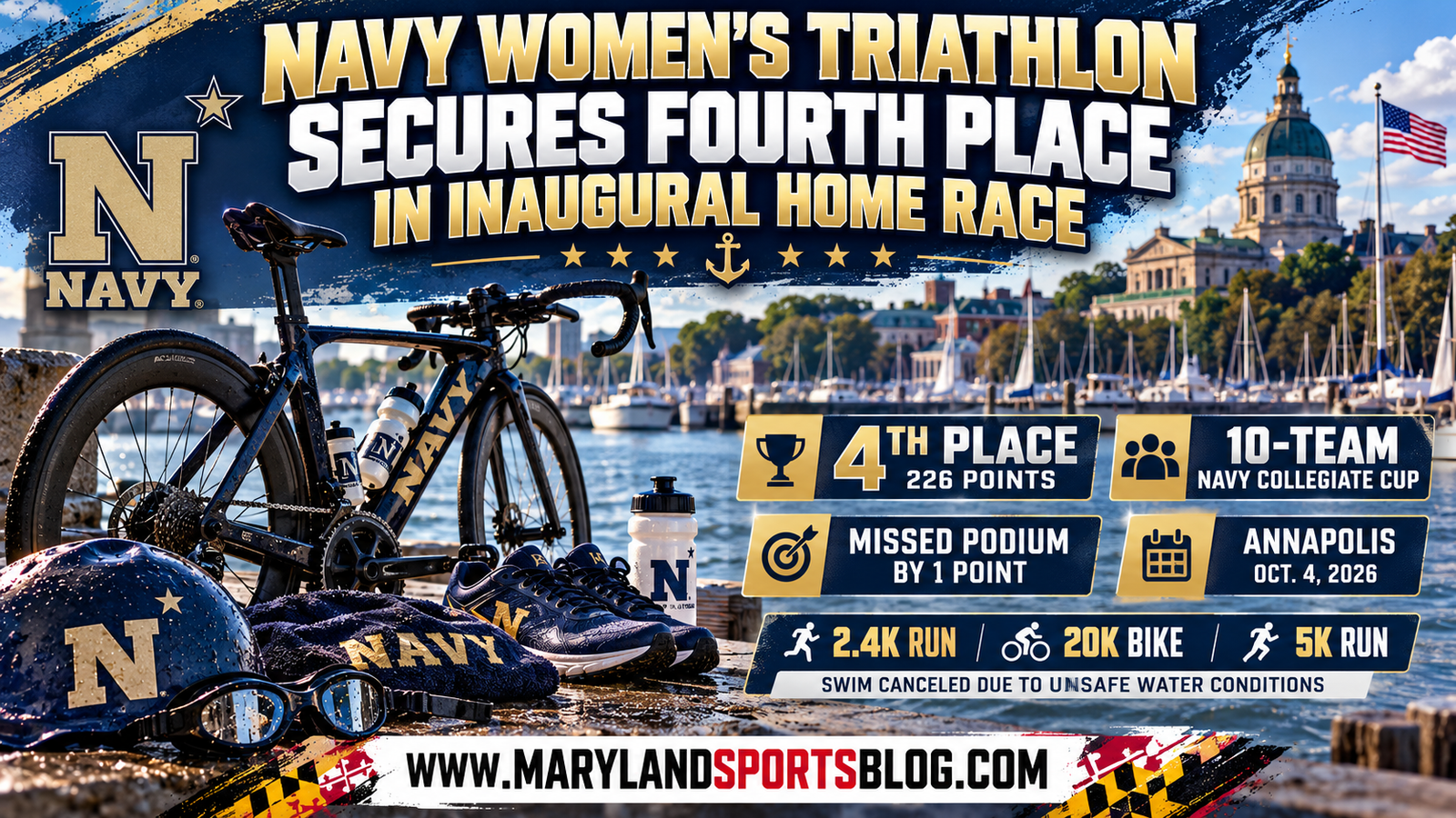 Navy Women’s Triathlon Finishes Fourth in Historic Inaugural Home Race