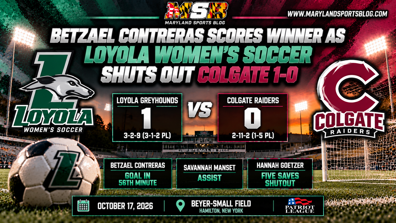 Betzael Contreras Scores Winner as Loyola Women’s Soccer Shuts Out Colgate 1-0