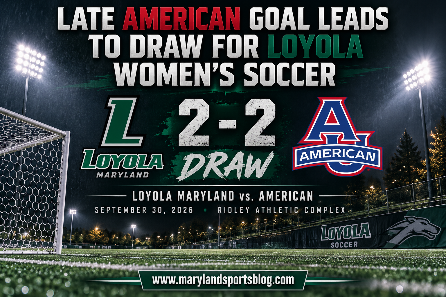 Late American Goal Denies Loyola Women’s Soccer in 2-2 Draw