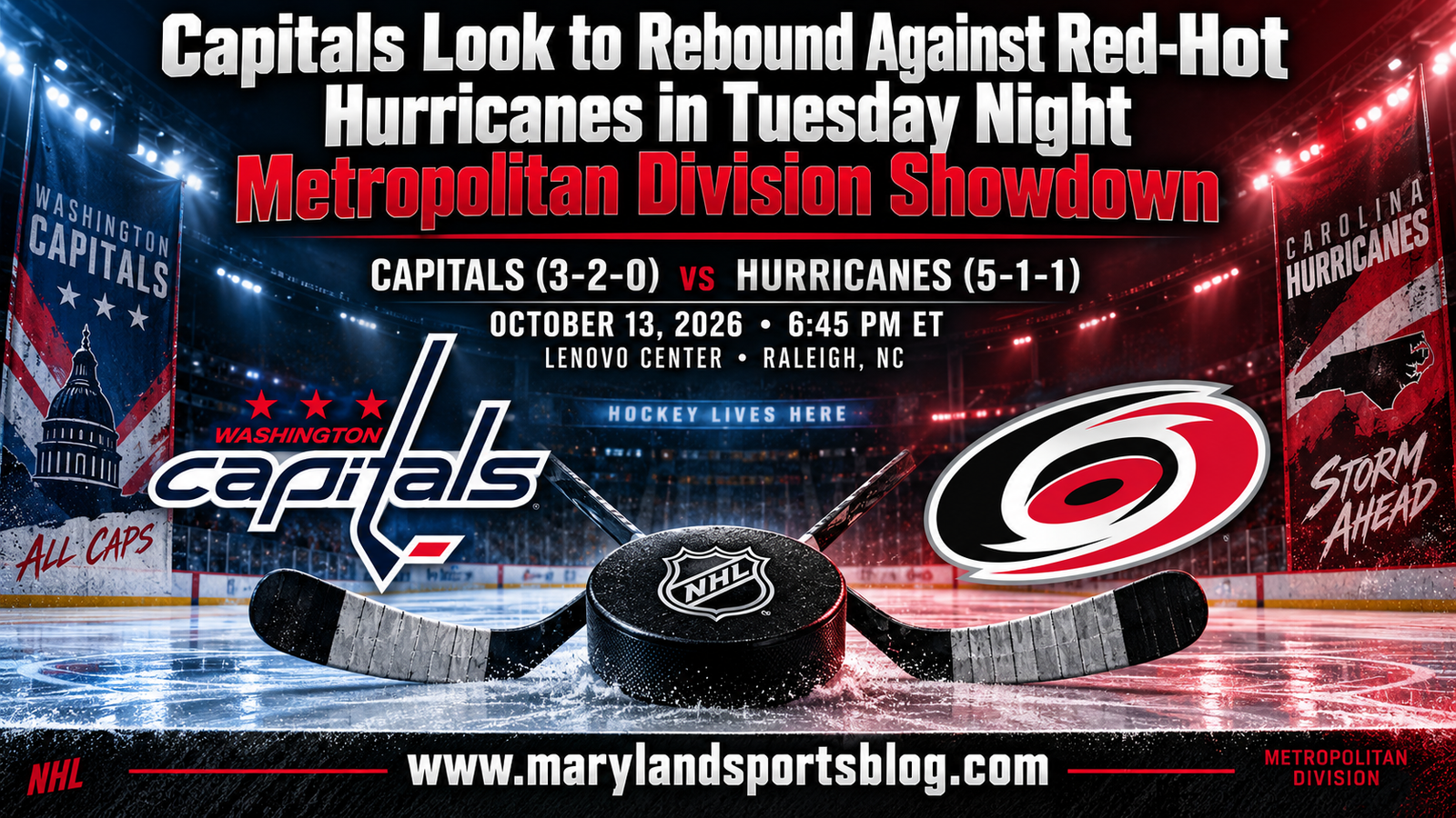 Capitals Look to Rebound Against Red-Hot Hurricanes in Tuesday Night Metropolitan Division Showdown