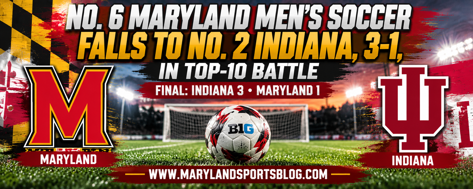 No. 6 Maryland Men’s Soccer Falls to No. 2 Indiana, 3-1, in Top-10 Battle