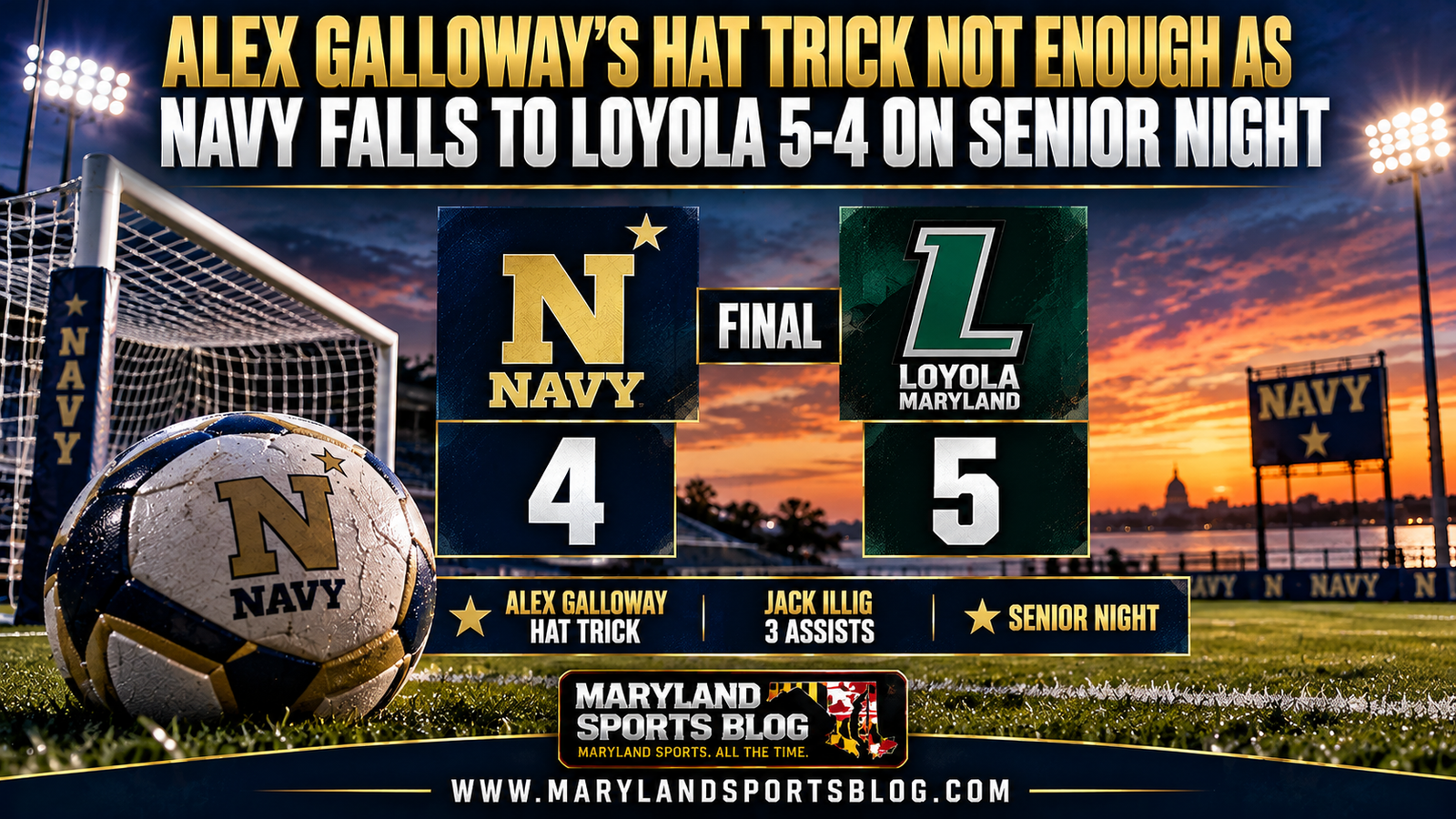 Alex Galloway’s Hat Trick Not Enough as Navy Men’s Soccer Falls to Loyola 5-4 on Senior Night
