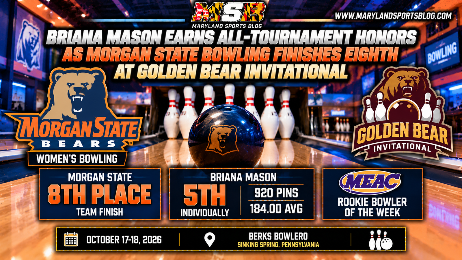 Briana Mason Earns All-Tournament Honors as Morgan State Bowling Finishes Eighth at Golden Bear Invitational
