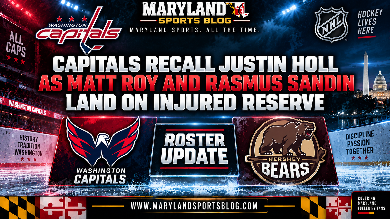 Capitals Recall Veteran Defenseman Justin Holl as Matt Roy and Rasmus Sandin Land on Injured Reserve