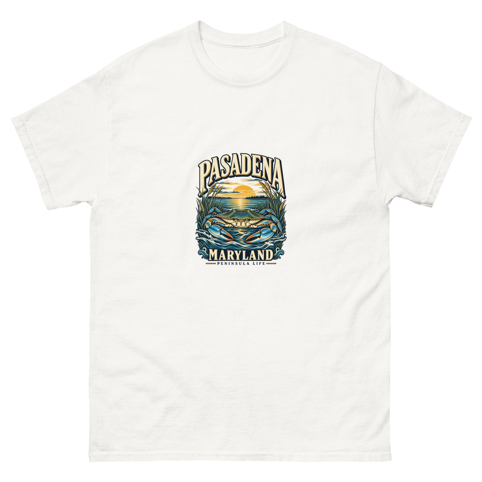 Pasadena Maryland Peninsula Life Blue Crab Unisex T-Shirt - Image 4