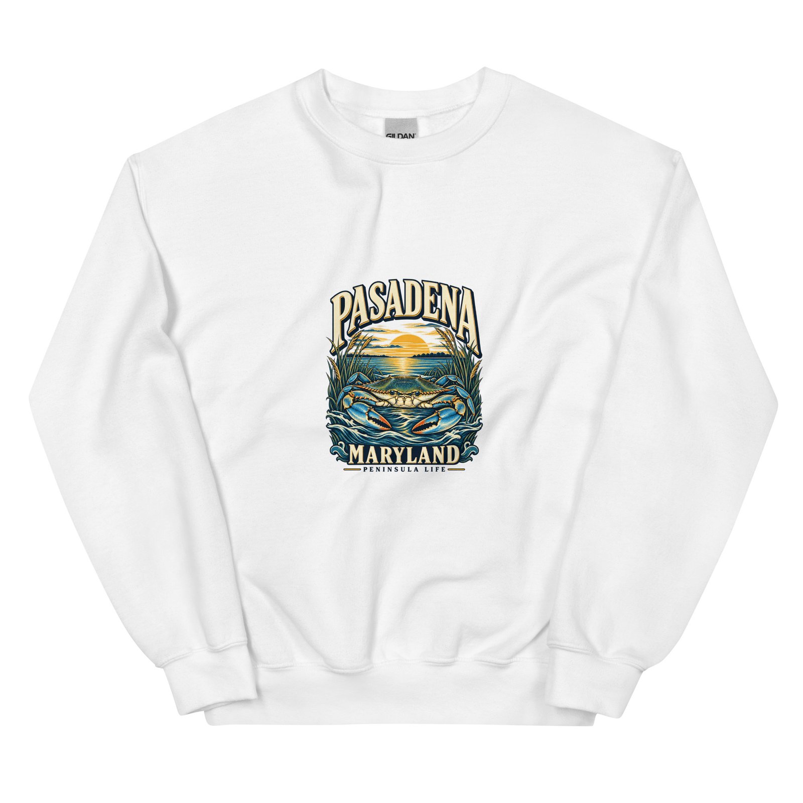 Pasadena Maryland Peninsula Life Blue Crab Unisex Crewneck Sweatshirt - Image 3