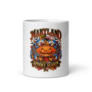 Maryland Halloween Spooky Season Crab Mug with original pumpkin blue crab artwork