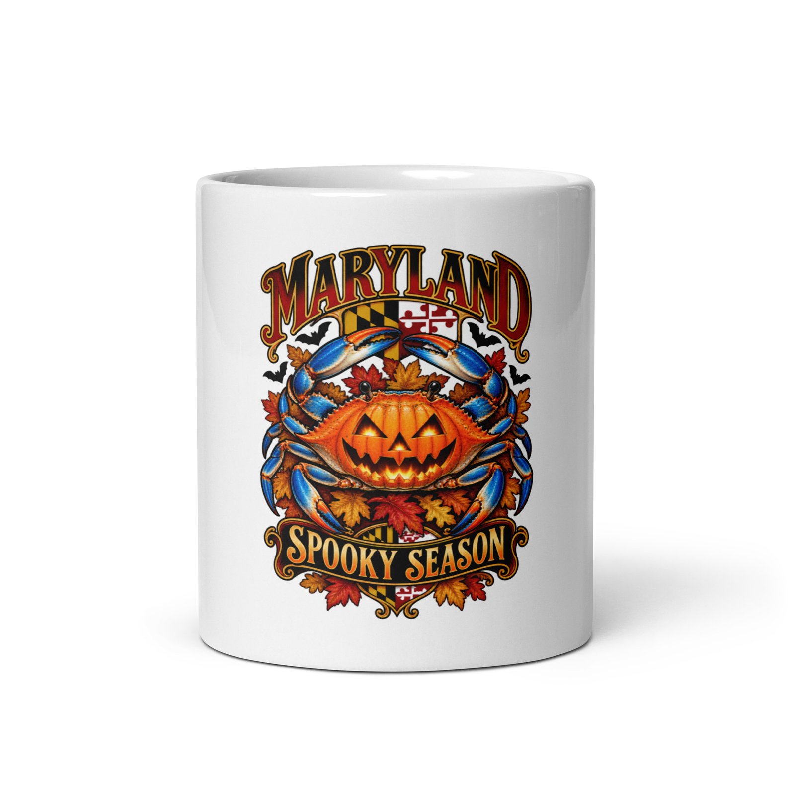 Maryland Halloween Spooky Season Crab Mug with original pumpkin blue crab artwork